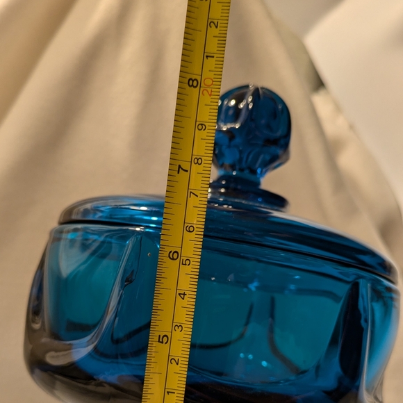 1960's Mid Century Modern Blue Glass Viking Covered Pedestal Dish 6"x 9" - Picture 13 of 16